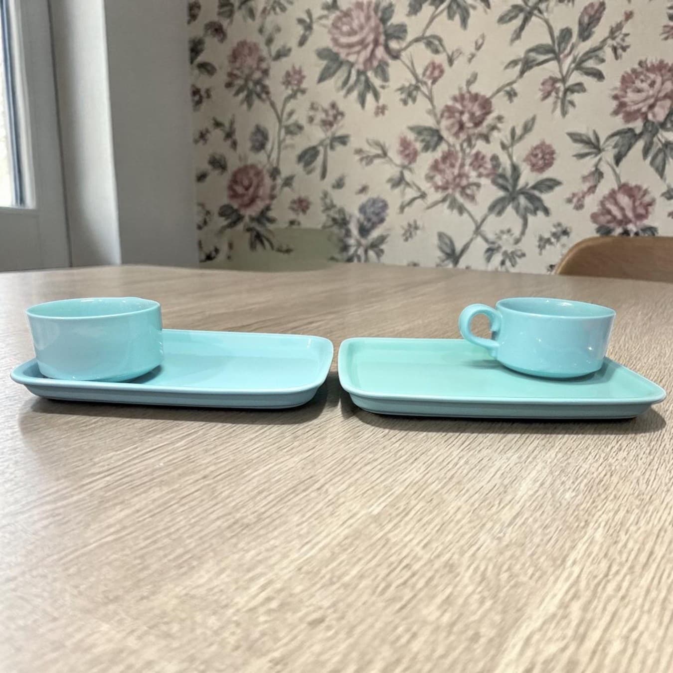 Hall Teal Blue Sandwich Plate & Soup Cup, Set Of 2, Vintage Retro Tableware