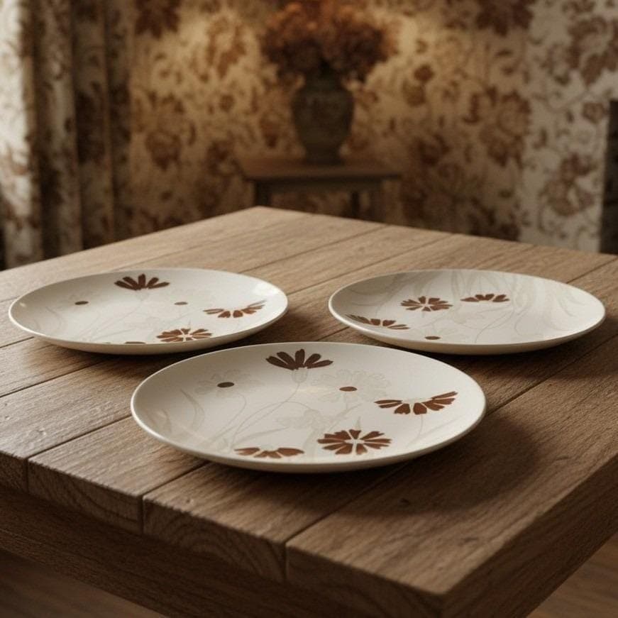 Royal China Cavalier Ironstone "Can Can" Dinner Plates, Set of 3, MCM Stoneware