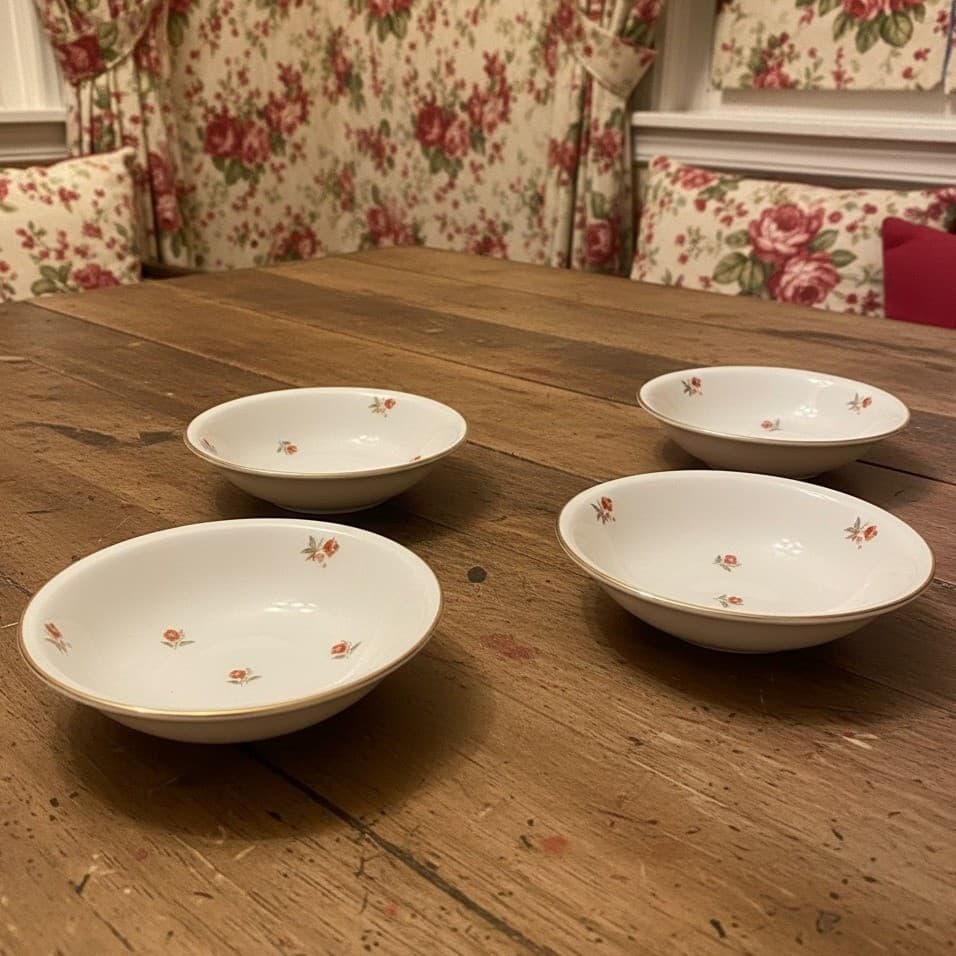 Cunningham & Pickett Cardinal Berry Bowls, Set of 4, Hand-Decorated Tableware