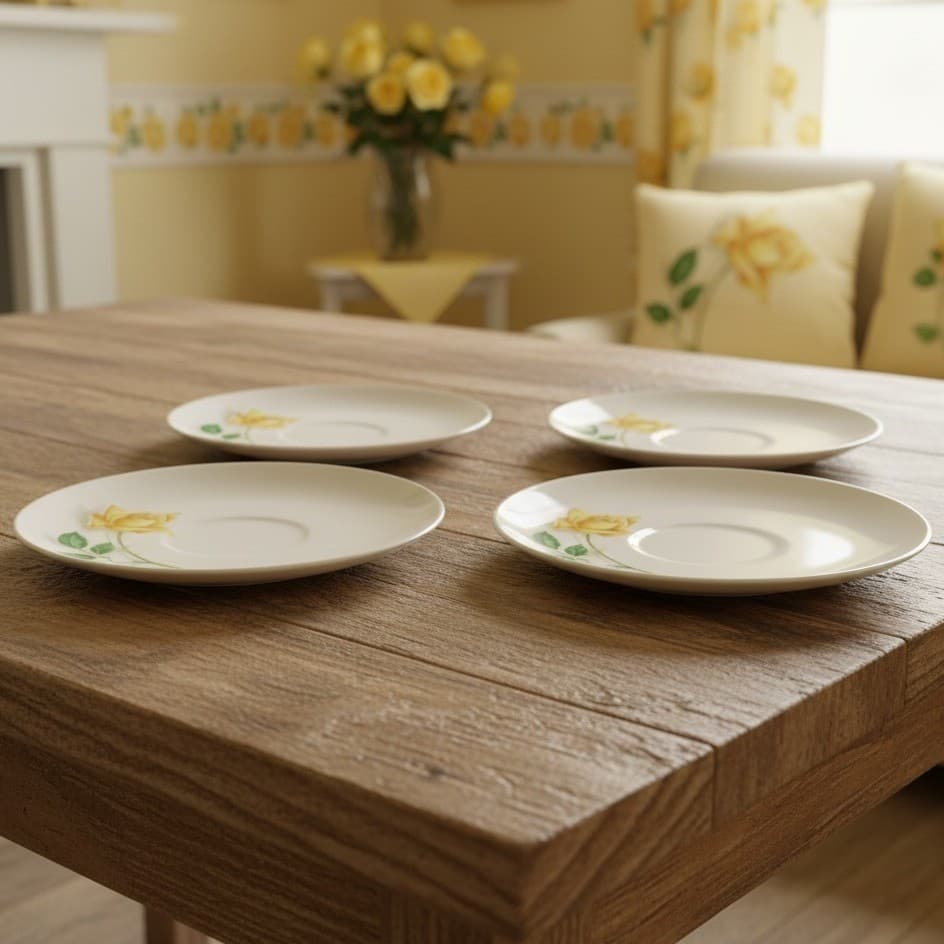 Canonsburg Pottery Yellow Rose Bread Plates, Set of 4, Vintage Floral Dinnerware
