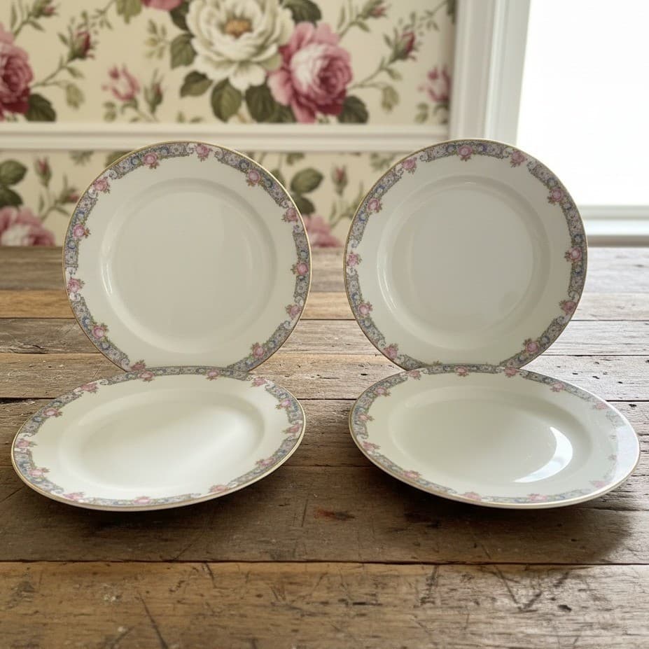 Carrollton H Dessert Plates, Set of 4, Vintage Queen Anne Floral Bone China