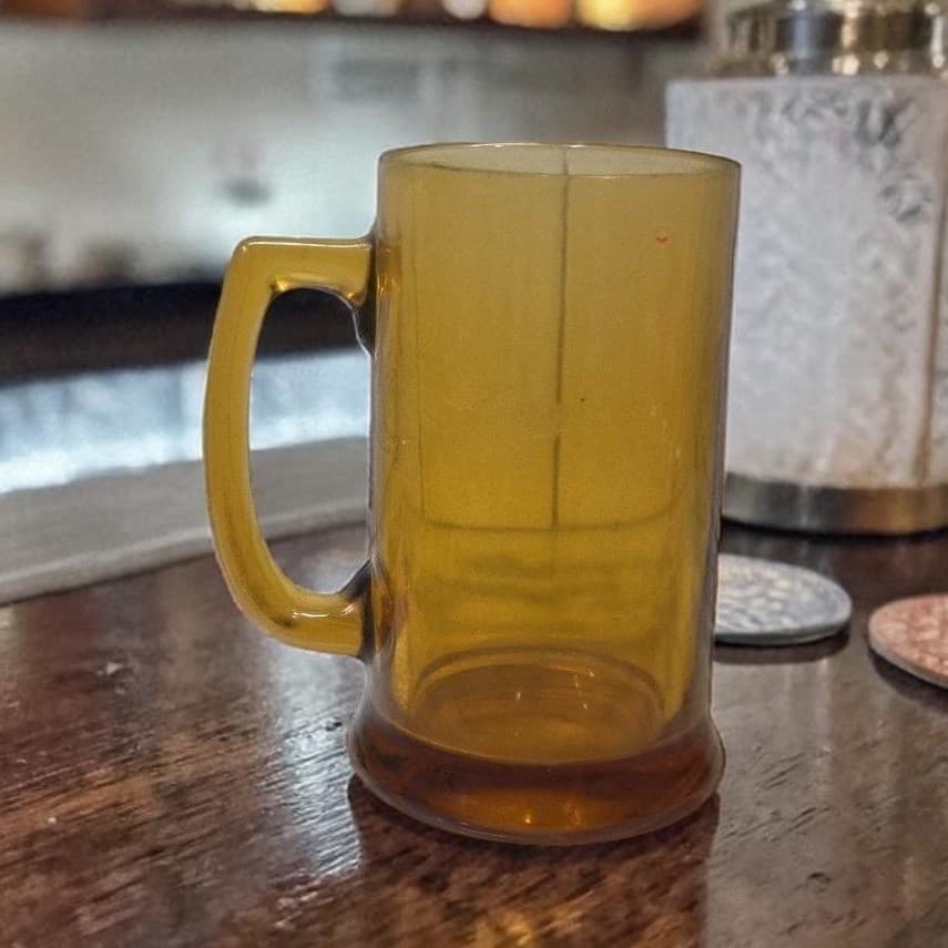 Mid-Century Modern Yellow Stein, Vintage Amber Beer Mug, Heavy Barware Drinkware