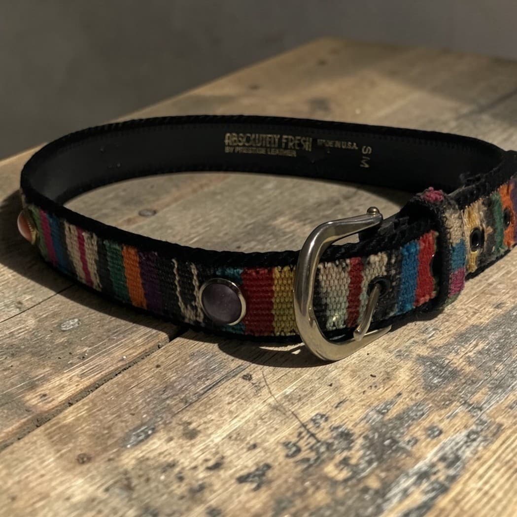 Absolutely Fresh Prestige Leather Woven Multi-Color Cabochon Studded Belt S/M