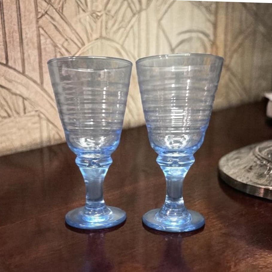 Libbey Sirrus Blue Goblets, Set of 2, Vintage Water Glasses Replacement Stemware
