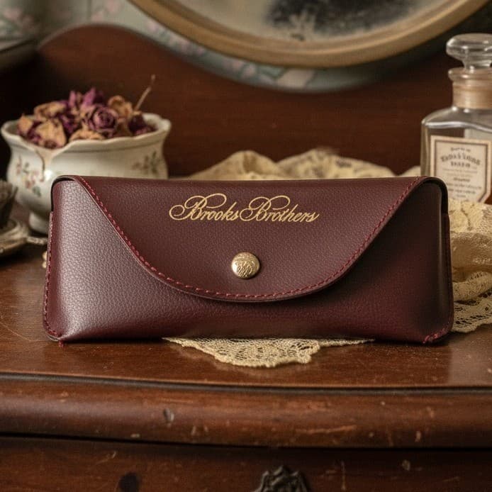 Brooks Brothers Burgundy Pebbled Leather Eyewear Case Made in Italy Snap Closure