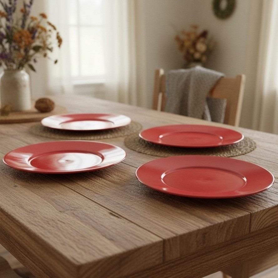 Tabletops Gallery Misto Red Salad Plates, Set of 4, Hand-Painted Stoneware