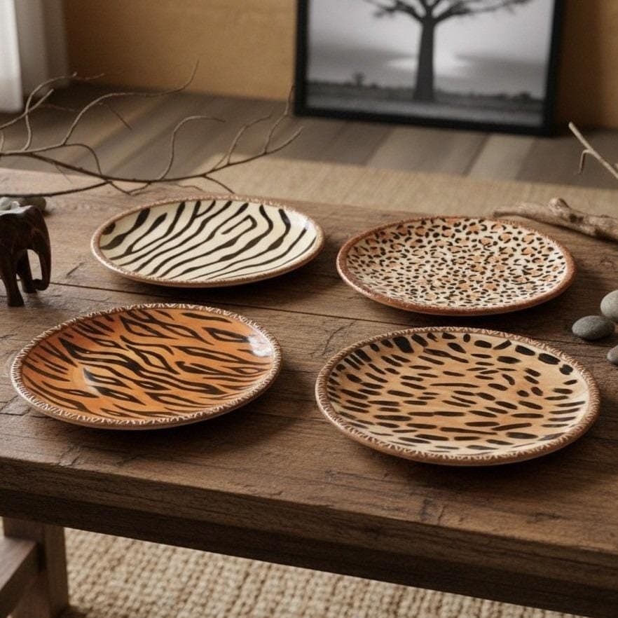 Ambiance Collection Safari Salad Plates, Set Of 4, Handmade Porcelain Dinnerware