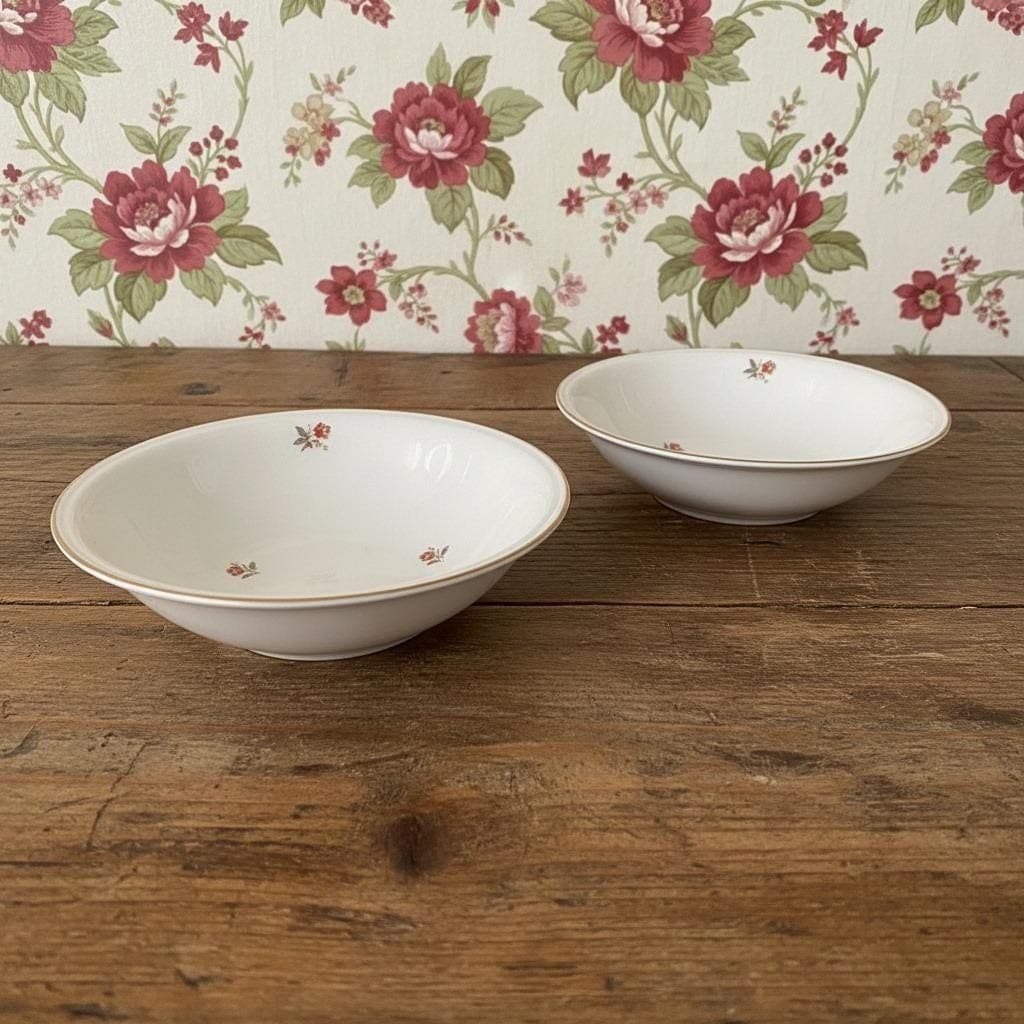 Cunningham & Pickett Cardinal Cereal Bowls, Set of 2, Vintage Floral Dinnerware