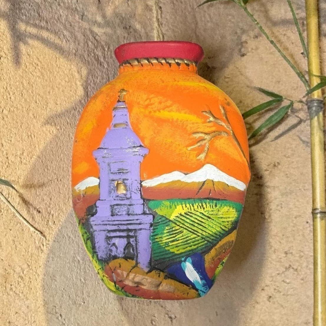 Jug Shaped Vintage Hand Painted Hanging Decoration, Great Wall with Mountains