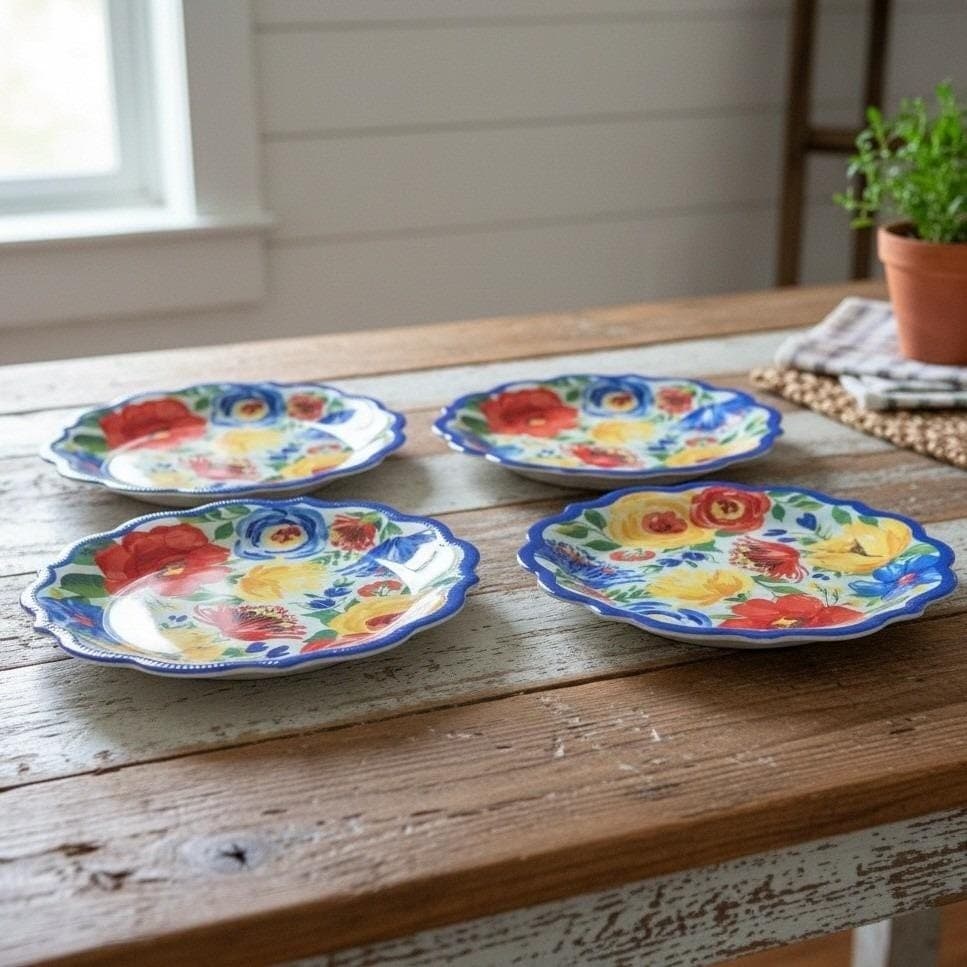 Pioneer Woman Breezy Blossom Dinner Plates, Set of 4, Multicolor Floral Melamine