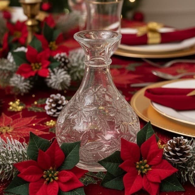 Princess House Fantasia Bud Vase, Etched Poinsettia Crystal, Floral Centerpiece
