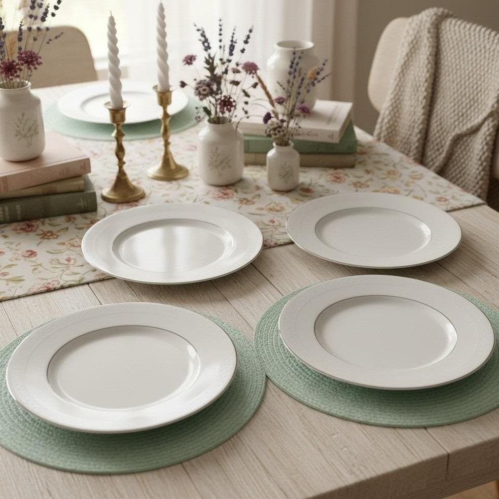 Royal Doulton China - Amulet - Set of 4 White Floral Dinner Plates