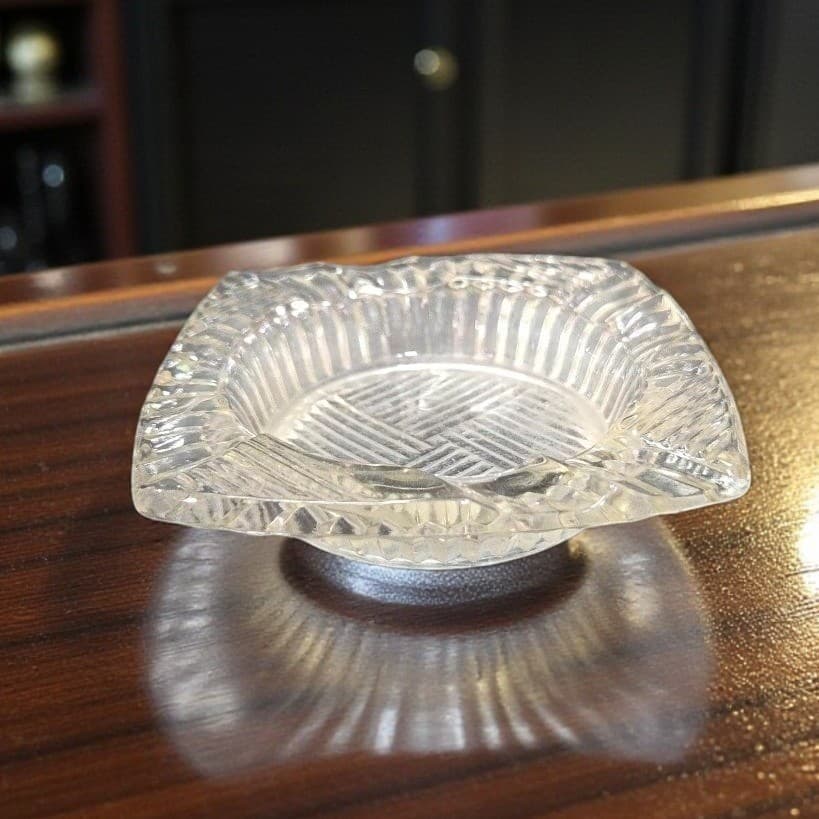 Art Deco Square Ashtray, Vintage Heavy Glass, Replacement Coffee Table Accent