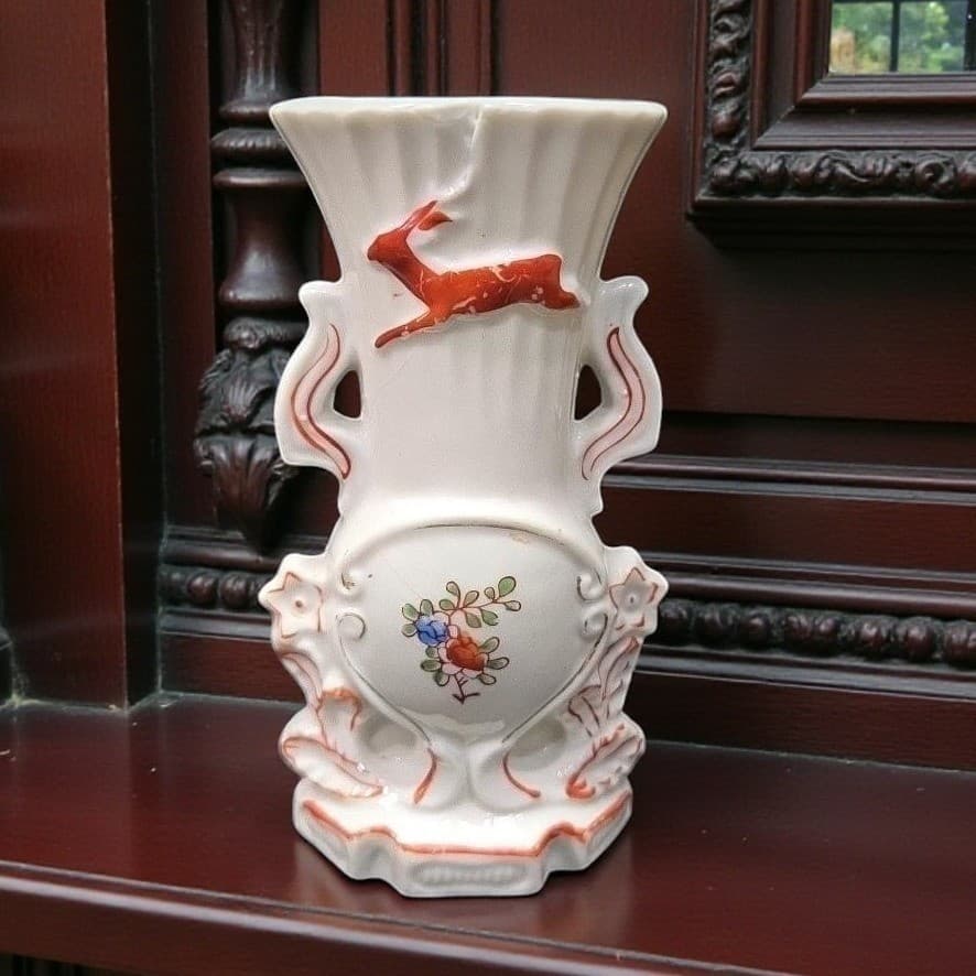 Bridgerton Style Japan Floral Vase, White and Red Flower Display, Mantel Decor