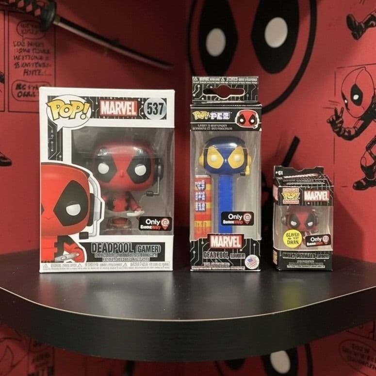 Marvel Deadpool Gamer Funko Pop 537 Pez Dispenser & Miles Morales Keychain Set