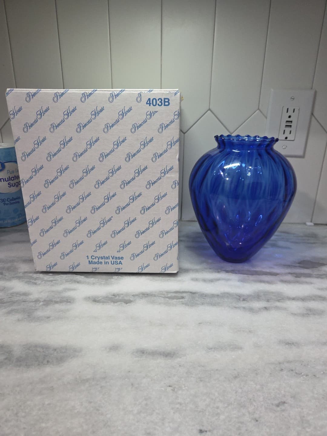 Princess House Cobalt Blue Crystal Vase, Scallop Edge Vase, Decorative Vase