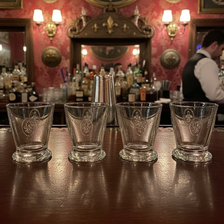 4 Vintage FRANCE LA ROCHERE Fleur De Lis Rocks Glasses Embossed Tumblers