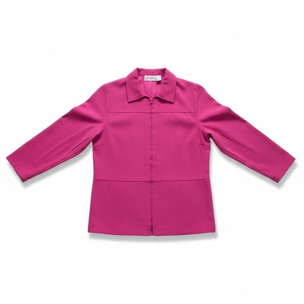 Joanna Stretch Pink Zip Up Collared Jacket. Women's Small Magenta Outerwear