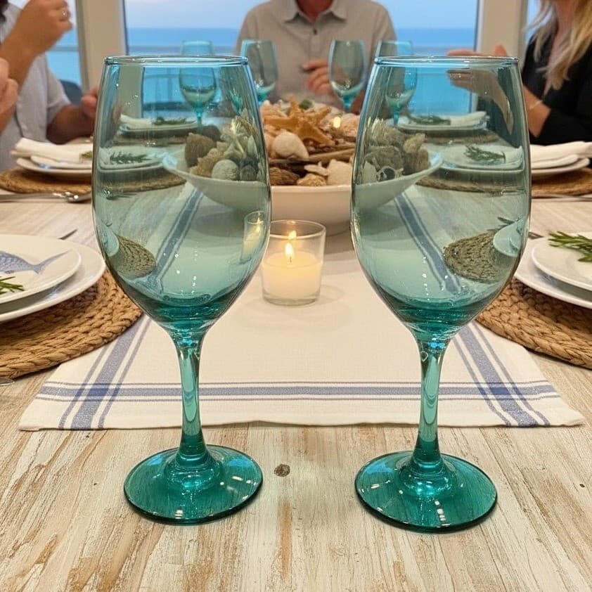 Cristar Rioja Smoke Green Wine Glasses, Set of 2, Aqua Water Goblets, Stemware