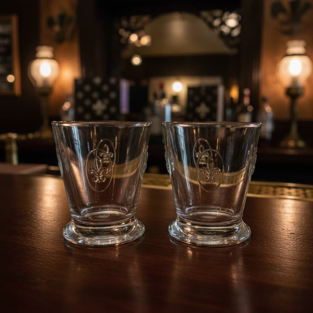 2 Vintage FRANCE LA ROCHERE Fleur De Lis Rocks Glasses Embossed Tumblers