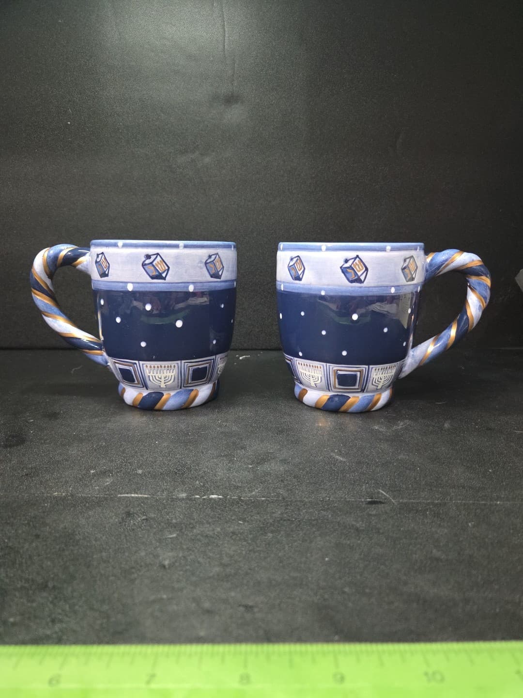 Chanukah Lights Coffee Mugs, Set of 2, Spindel Menorah Design, Cardinal Inc