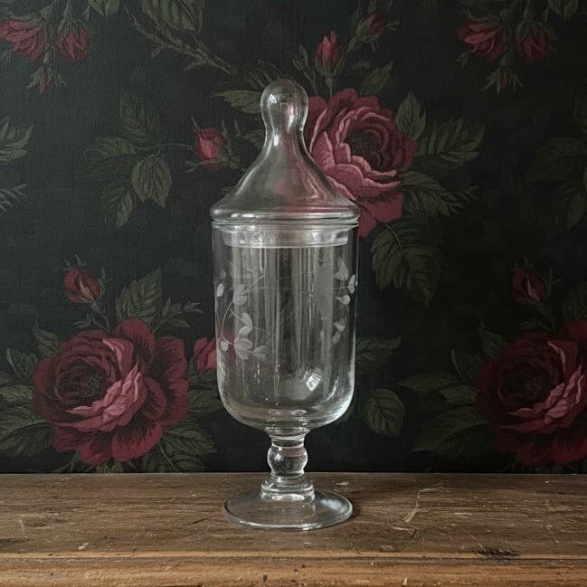 Princess House Heritage Apothecary Jar, Footed Candy Dish, Etched Container