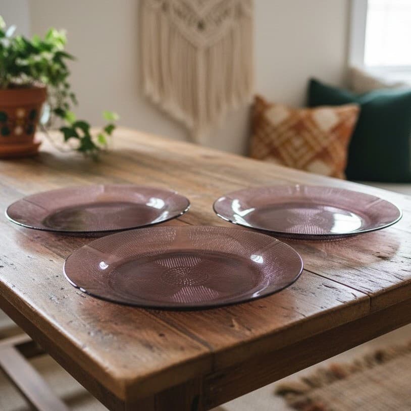 Forte Crisa Amethyst Dinner Plates, Set of 3, Vintage Purple Glass Tableware