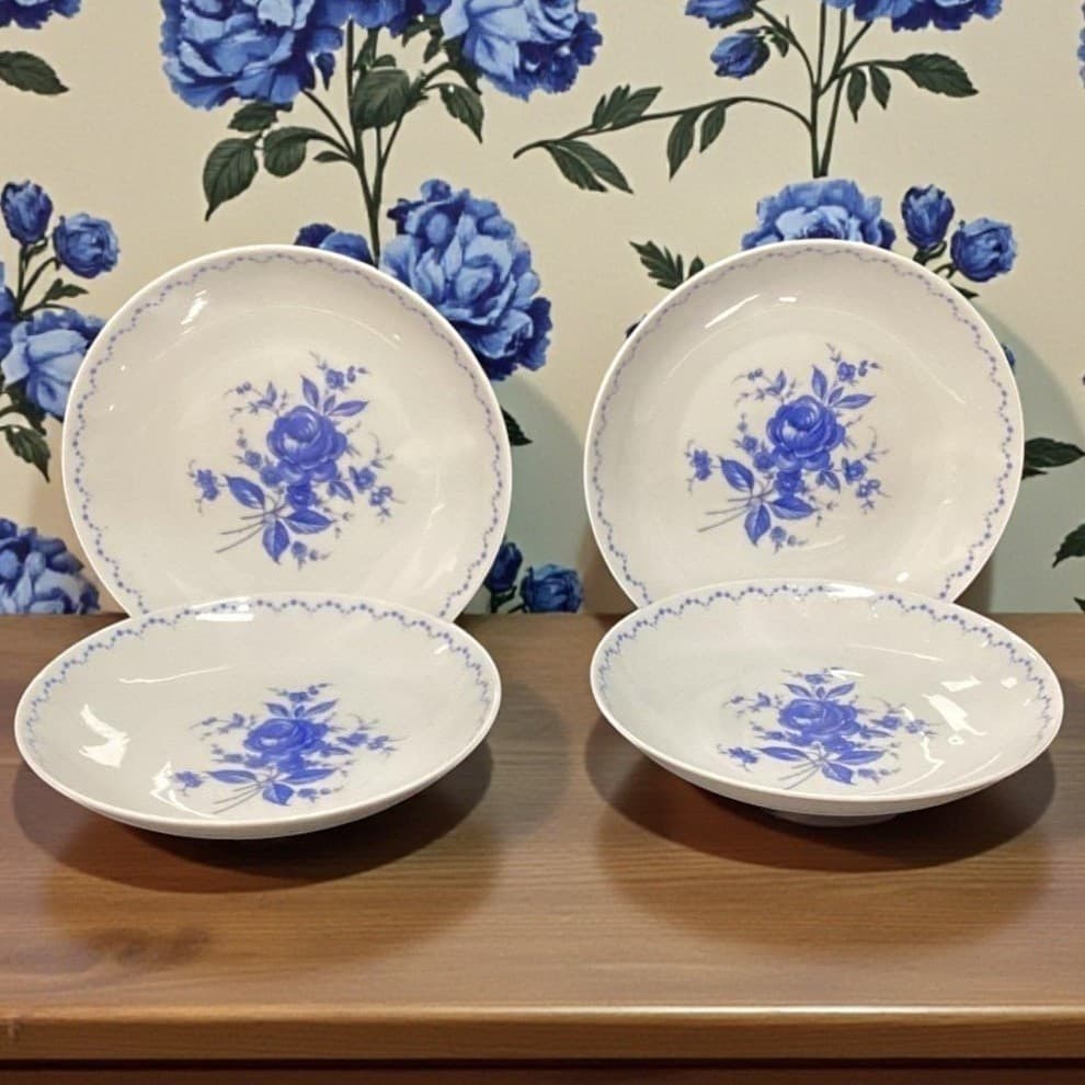 Alboth & Kaiser Bavaria Salad Bowls, Set of 4, Vintage Blue Floral Tableware