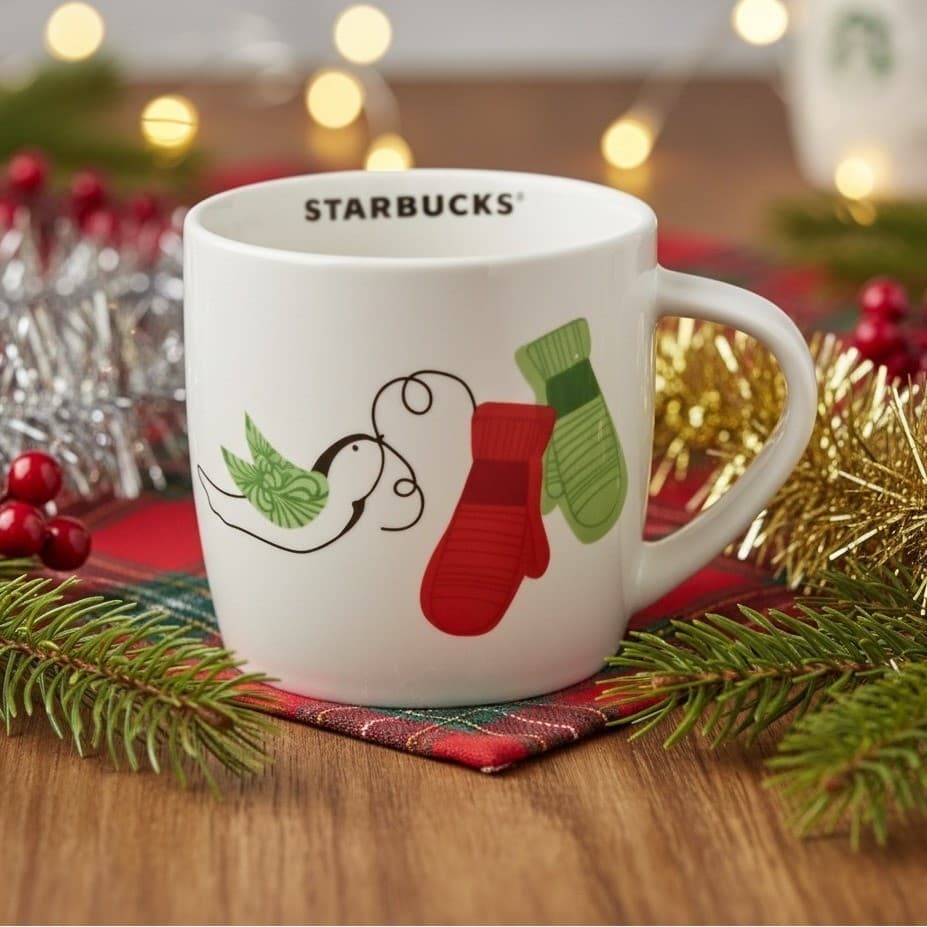 Starbucks Holiday Mittens Coffee Cup, Red Green White Winter Mug, Drinkware