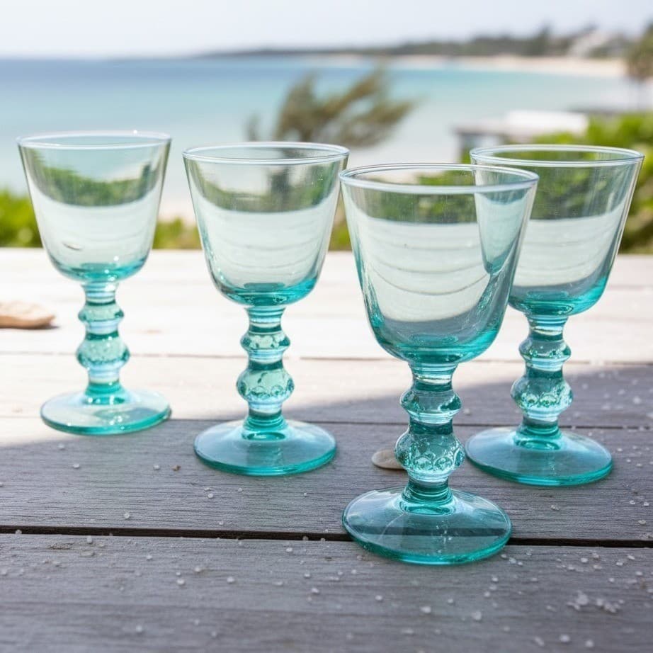 Recycled Mint Green Water Goblets, Set of 4, Sea Green Footed Glasses, Drinkware