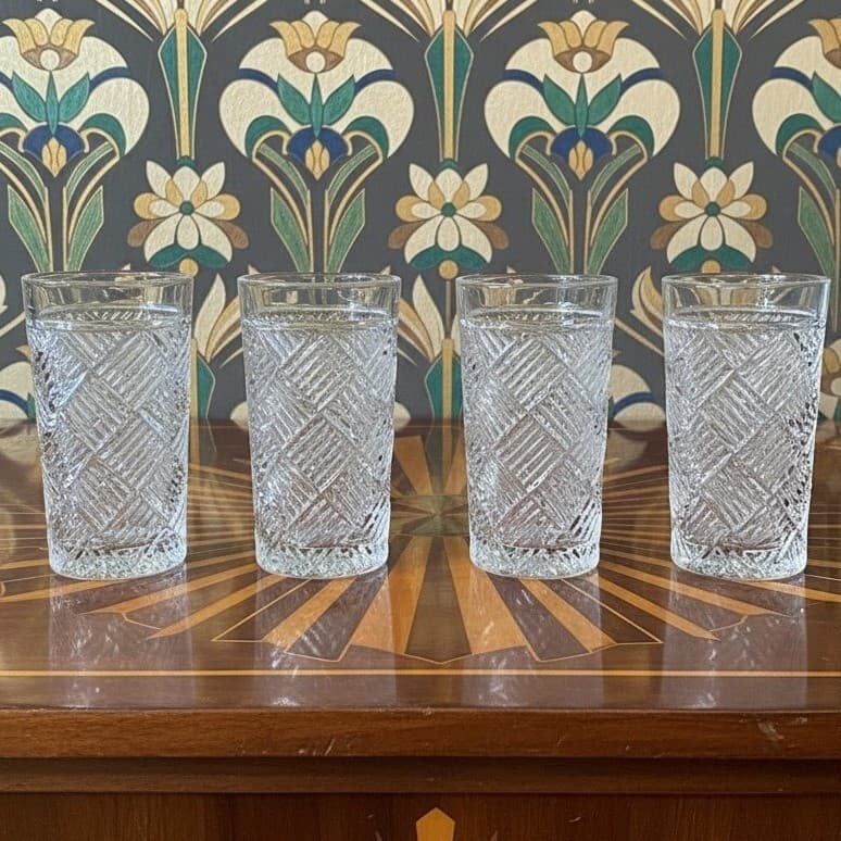 Acopa "Zion" Tumblers, Set of 4, Crisscross Textured Glasses, Modern Barware