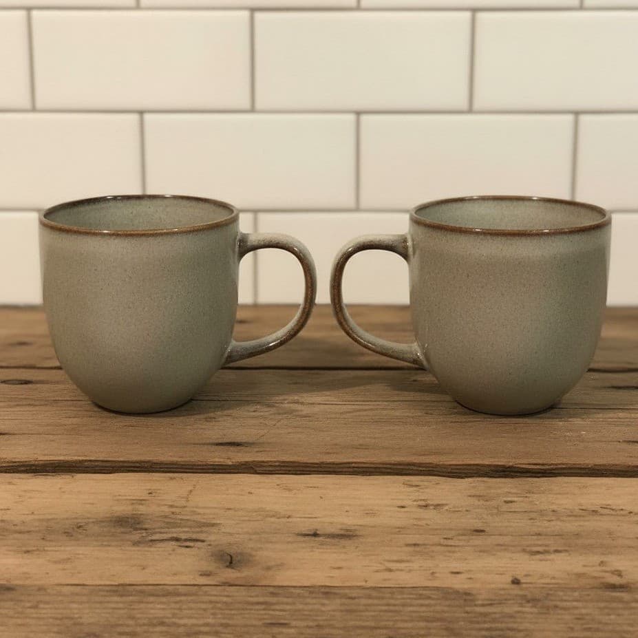 Gladelig Style Stoneware Coffee Mugs Tea Cups gray edged brown Set Of 2