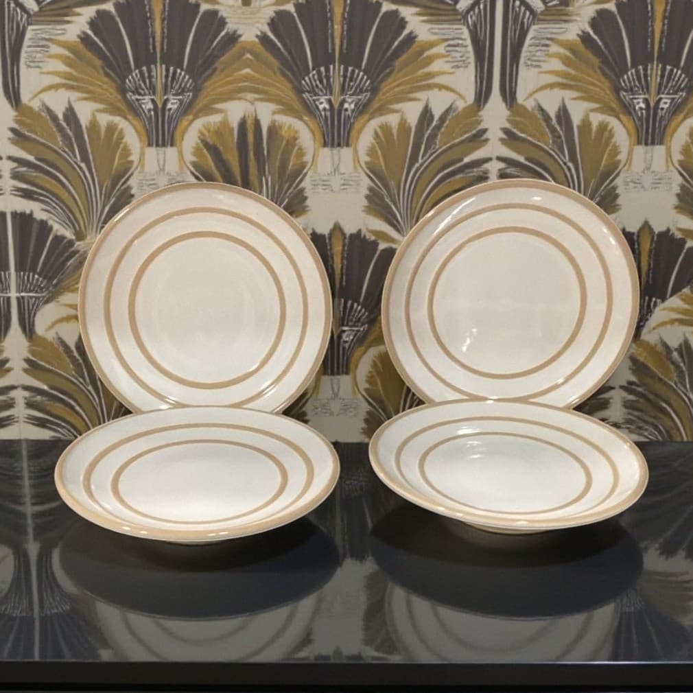 Pfaltzgraff Radius Salad Plates, Set of 4, Vintage Tan Rings Design Dinnerware