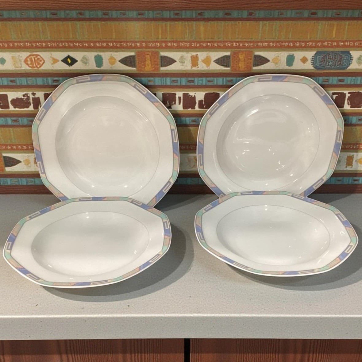 Christopher Stuart Southwest Octagonal Soup Bowls, Set Of 4, Vintage Dinnerware