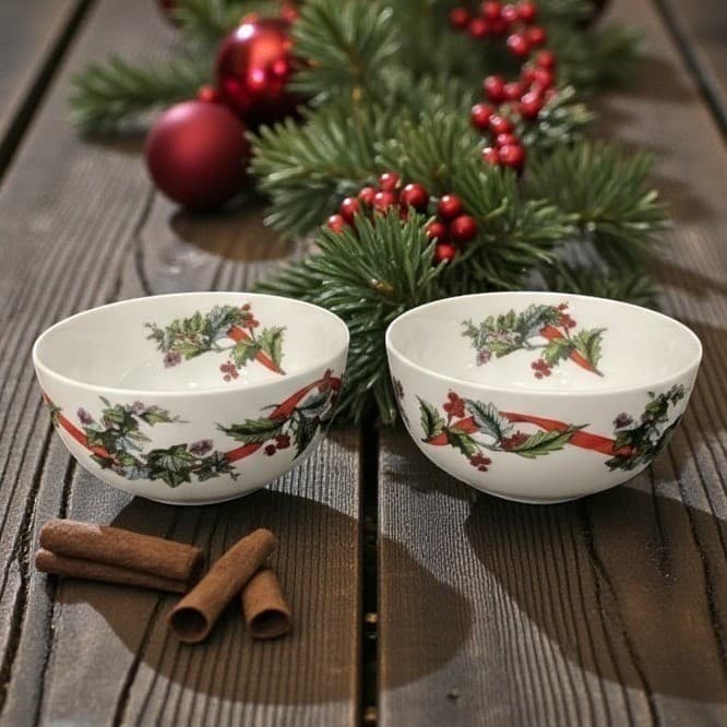 Brylane Home Jolly Time Cereal Bowls, Set of 2, Vintage Christmas Dinnerware