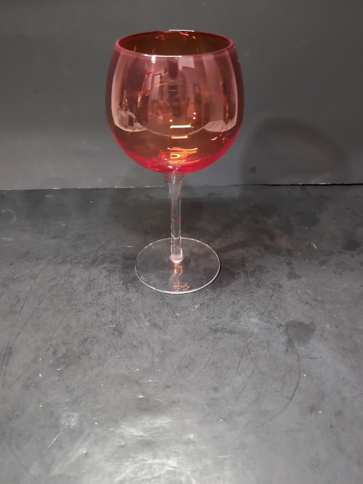 Aromatic Wine Goblet 24 oz, Red Swirl Stem Glass, Vintage Balloon Wine Glass