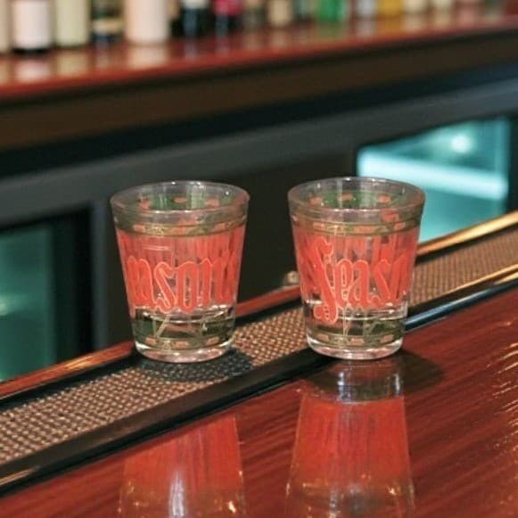 Culver Seasons Greeting Shot Glasses, Set of 2, Vintage Stained Glass Design