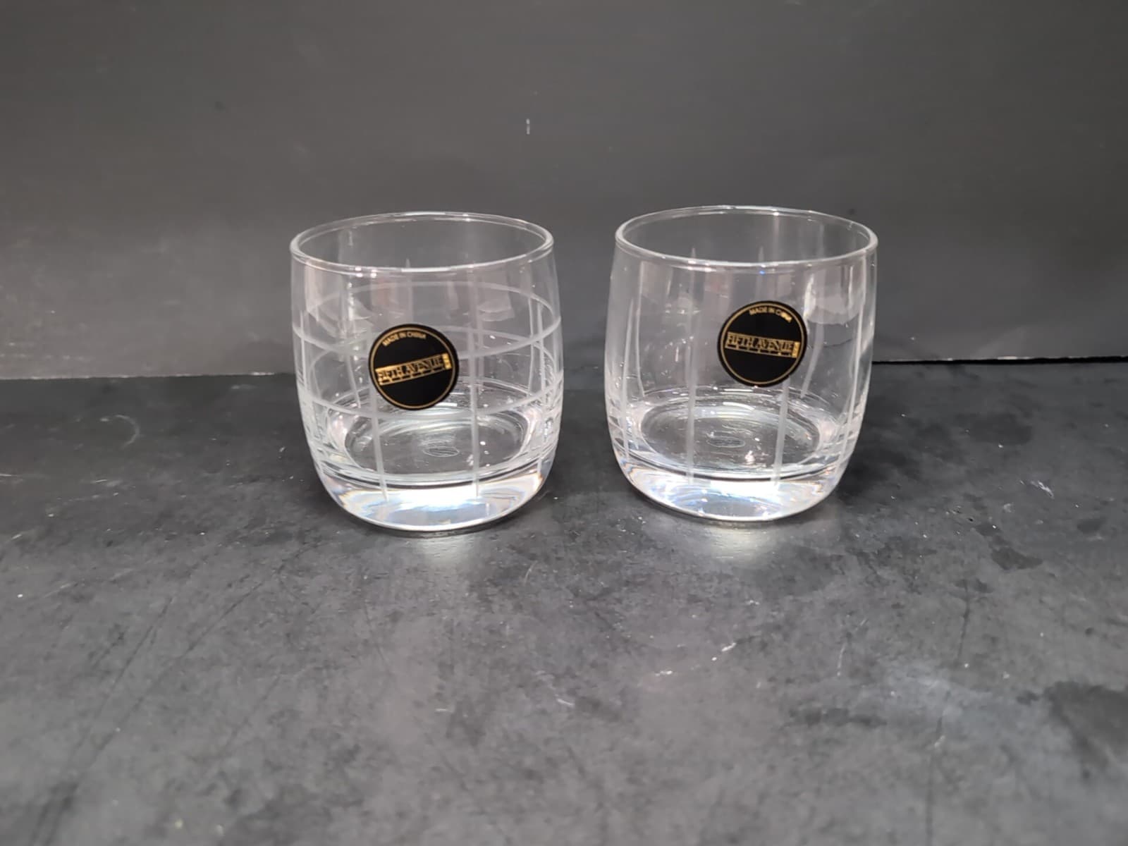 Fifth Avenue Crystal Old Fashioned Glasses, Set of 2, Clear Engrave Grid Tumbler