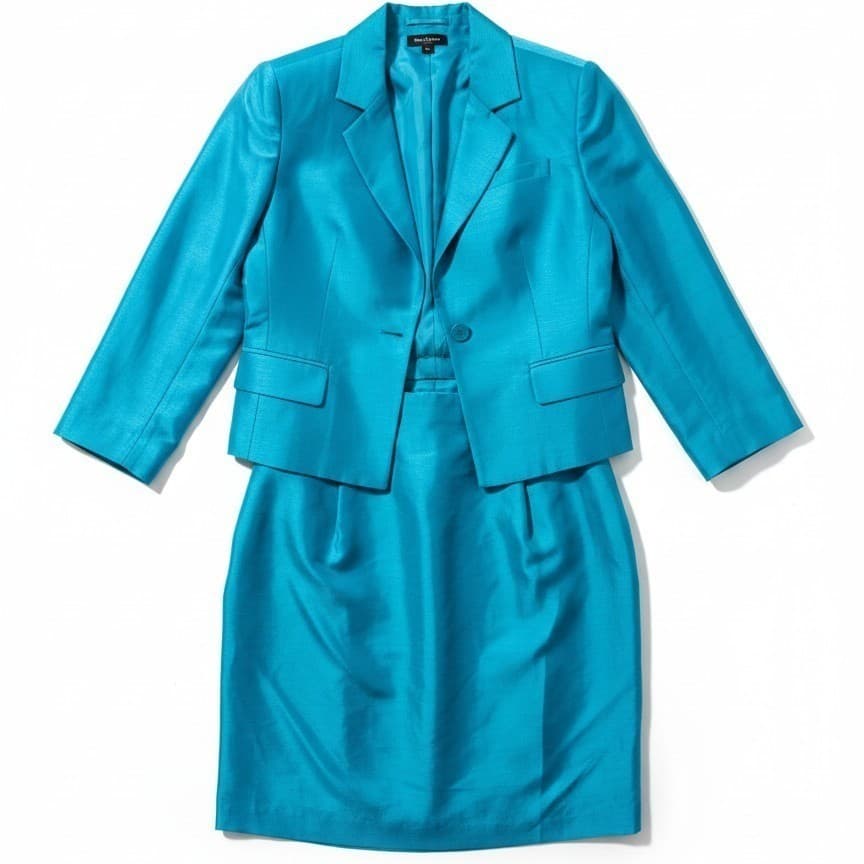 Finity Dress Turquoise 100% Silk 2 Piece Dress and Blazer Set, Woman's Size 8