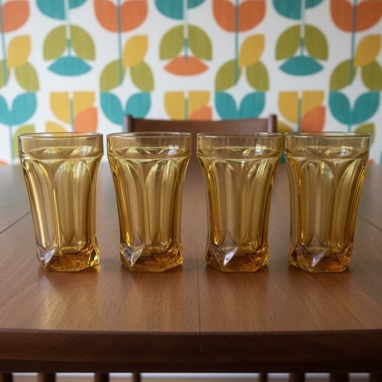 Anchor Hocking Amber Highball Glasses, Set of 4, Vintage Barware, Glass Tumblers