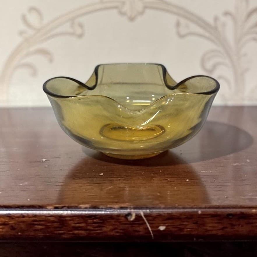 Anchor Hocking Harvest Gold Trinket Bowl, Vintage Amber Honey Dish, Wavy Edges