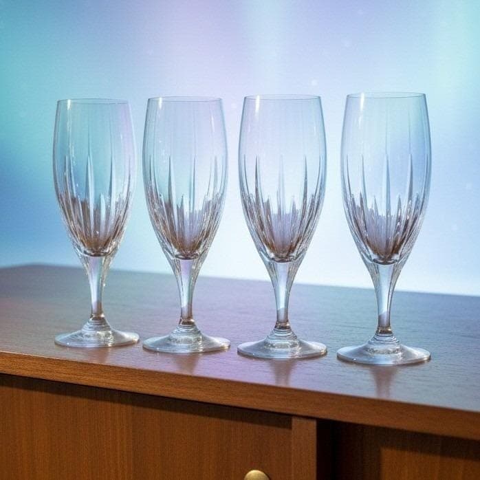 4 Mikasa ARCTIC LIGHTS Crystal 8.5" Iced Tea Glasses Vertical Cuts