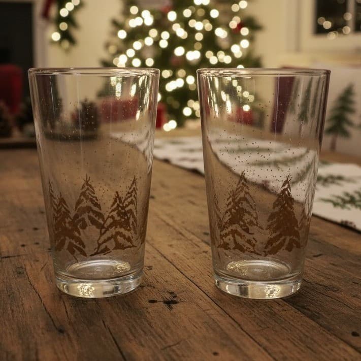 Dansk Golden Pines Highball Glasses, Set of 2, Vintage Tumblers, Drinkware