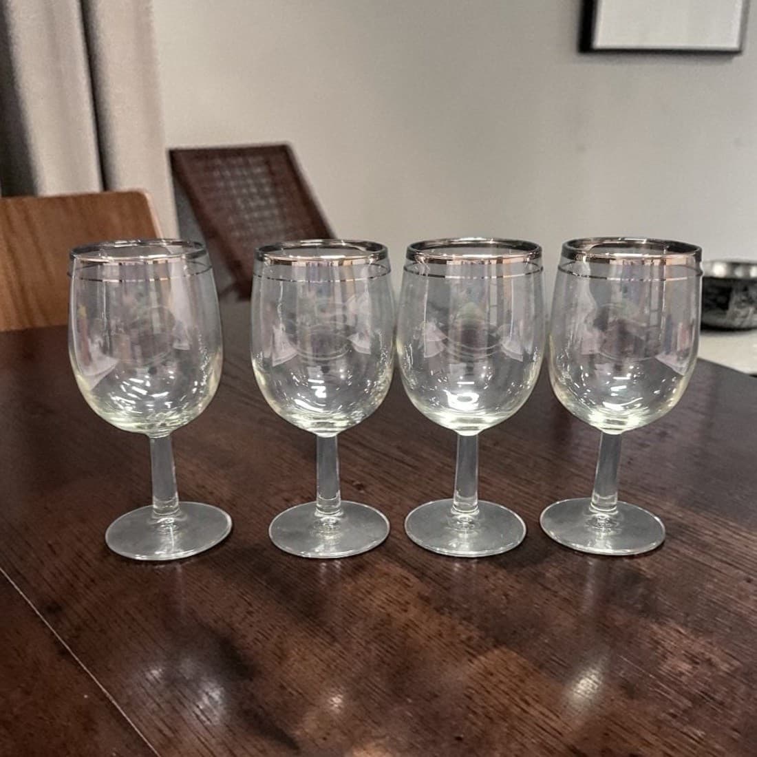 Platinum Rimmed Wine Glasses, Set of 4, Replacement Stemware, Vintage Drinkware