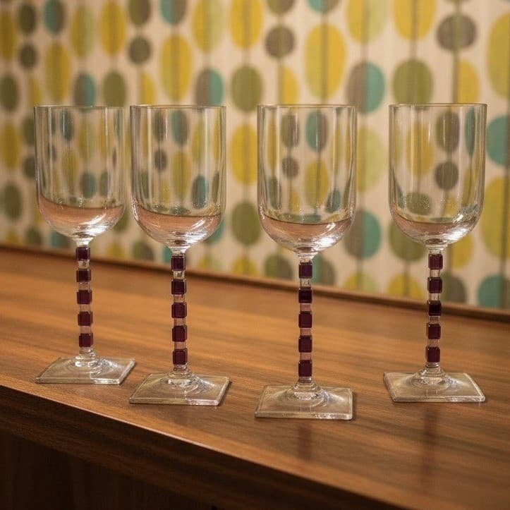 Mikasa Viewpoint Wine Glasses, Set of 4, Vtg Amethyst Purple Geometric Stemware