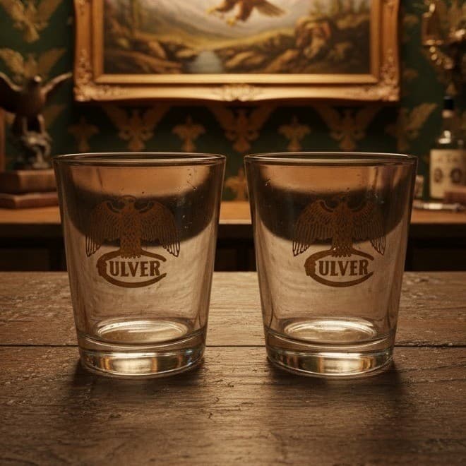 Culver Gold Eagle Rock Glasses, Set of 2, Vintage Lowball Tumblers, Drinkware