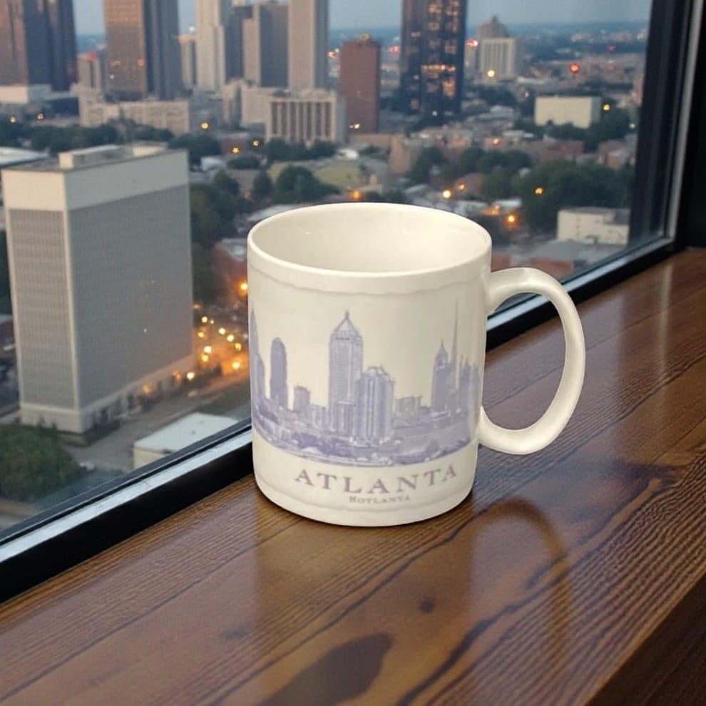 Starbucks Atlanta Skyline Coffee Cup, Vintage Blue & White City Mug, Drinkware