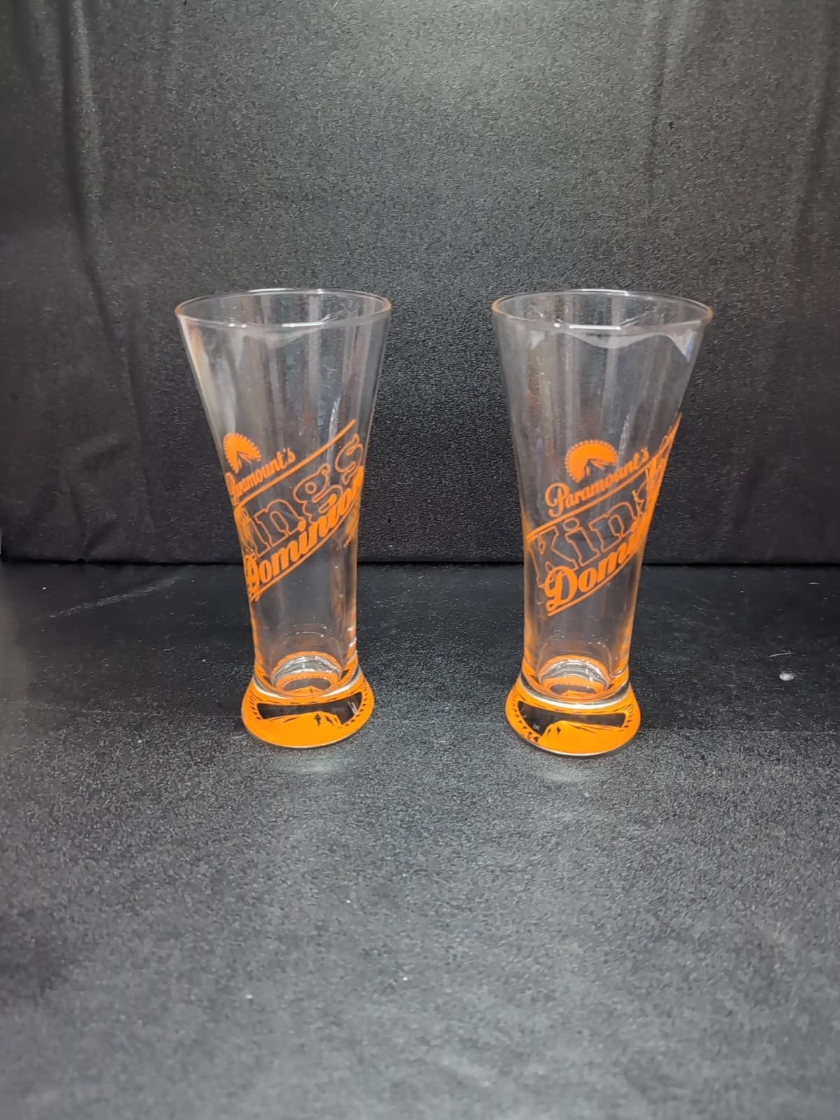 Paramount's Kings Dominion Pilsner Glass Set, Vintage Orange Logo Beer Glasses