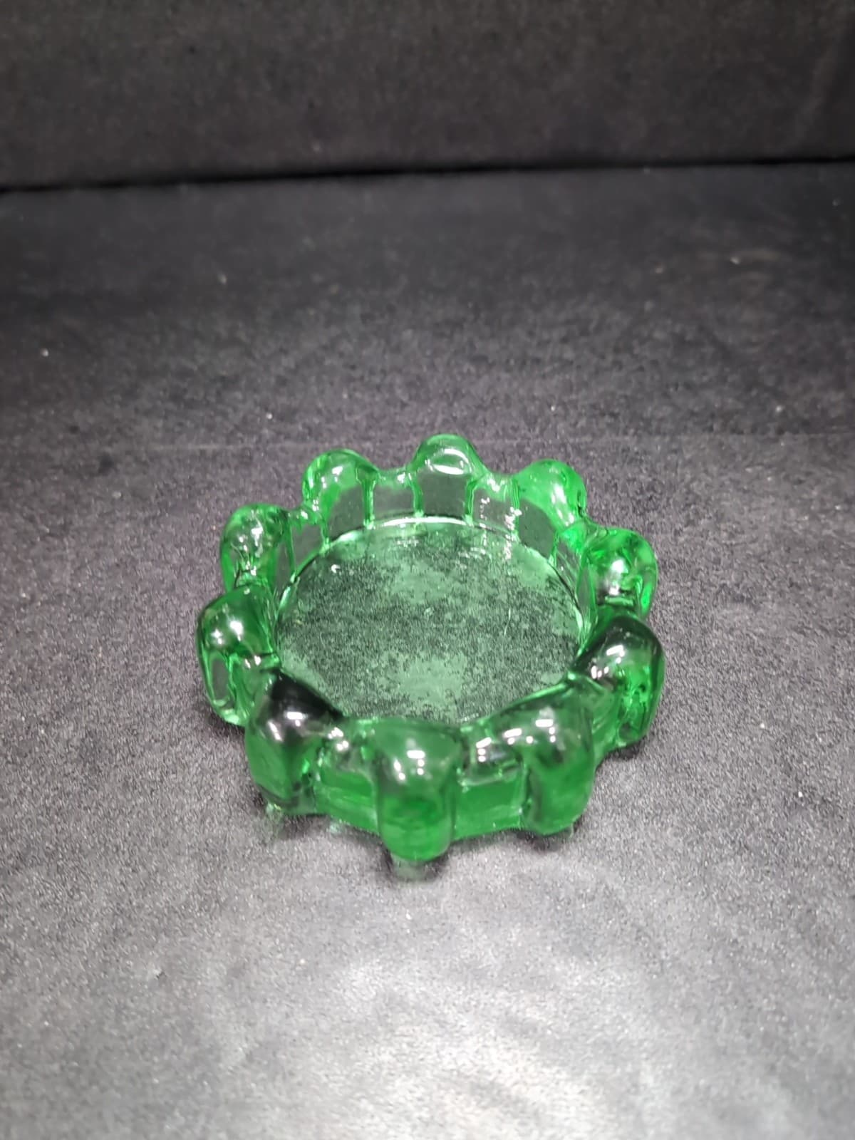 Gear Shaped Green Glass Ashtray, Brutalist Paperweight, Votive Holder, Accent