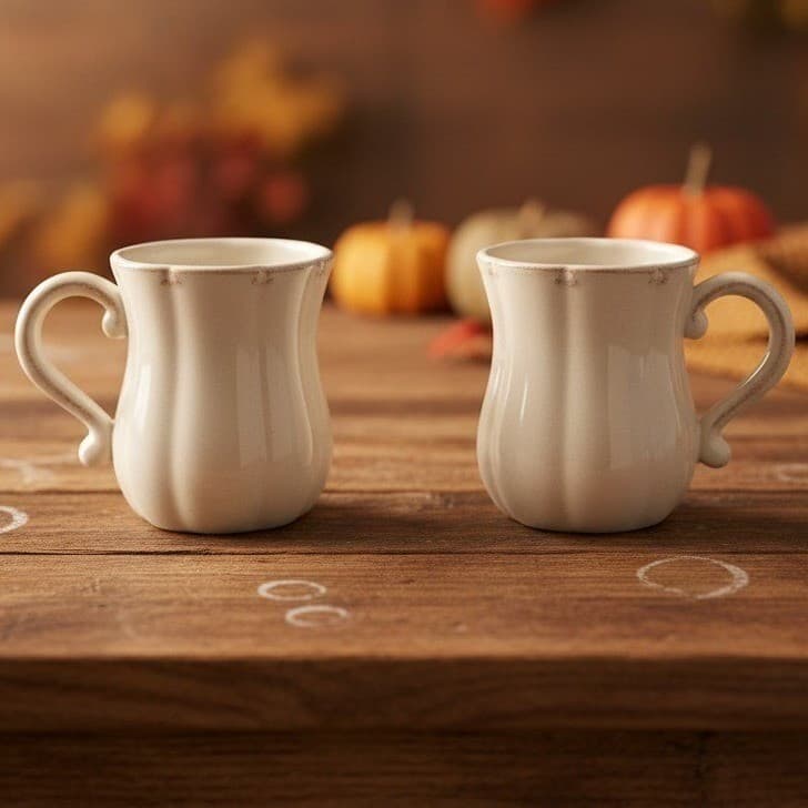 Casafina Style Rustic Coffee Mugs Tea Cups Ribbed Farmhouse Set Of 2